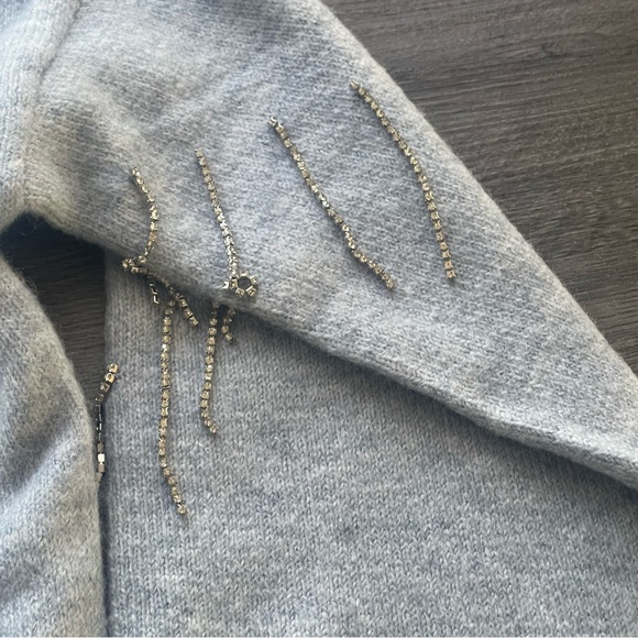 Broadway 38 Baby Blue Soft Knit Rhinestone Fringe Sweater Sz M Icicles Winter - Picture 9 of 10